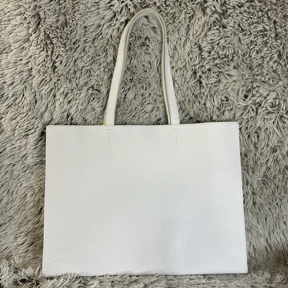 Vince‎ Camuto Large White Tote Bag Top Handles Pastel Tassel Beach Boho Festival